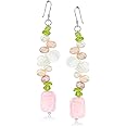 Ross-Simons Mother-Of-Pearl and 40.00 ct. t.w. Rose Quartz Drop Earrings With 5.50 ct. t.w. Peridot and 4-5mm Multicolored Cultured Pearls in Sterling Silver