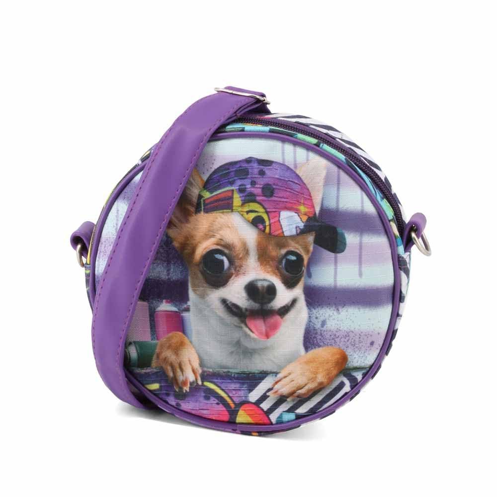 Krazymals Chihuahua-Round Shoulder Bag, Lilac, 18 x 18 cm