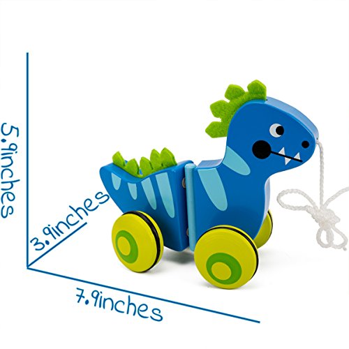 COSSY Wooden Pull Toys for 1 Year Old, Dinosaur Push Toy for Toddler Children Kids - Thumbnail 5