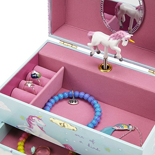 JewelKeeper Unicorn and Rainbow Musical Jewelry Box with 2 Pullout Drawers, Somewhere Over the