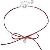 Dtja Vintage Heart Bowknot Velvet Choker Necklace for Women Gothic Ribbon Bow Love Charms Adjustable Chain Necklaces Holiday Accessories Christmas Halloween Cosplay Party Jewelry Gift