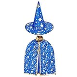 Halloween Costumes Witch Wizard Cloak with Hat for Kids Children Boys Girls Halloween Props Set (Blue)