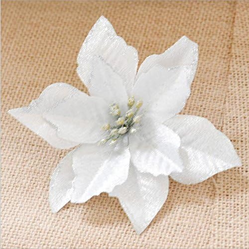 Venkaite 5pcs Artificial Christmas Flowers Christmas Tree Ornaments Embellishment Flowers for Home Christmas/Xmas Party Decorations, Silver
