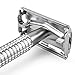 QSHAVE Double Edge 4 inch Long Handle Safety Razor Twist Butterfly Open Chrome Matte Finish (1 Razor + 5 pcs Titanium Coated Blades)