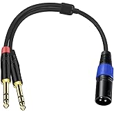 Jozzai 6.35mm Dual TRS to XLR Male Cable for Microphone, Mixer, Amplifier, 1.5 FT, Dual1/4 TRS to XLR Audio Cable, Y Splitter Patch Cord, 3-Pinxlr to Dual 1/4 Male Converter Adapter Cable