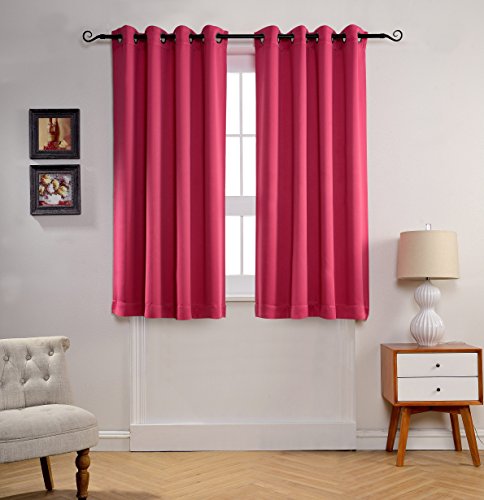 MYSKY HOME Solid Grommet top Thermal Insulated Window Blackout Curtains for Living Room, 52 x 63 Inch, Fuschia Pink, 1 Panel