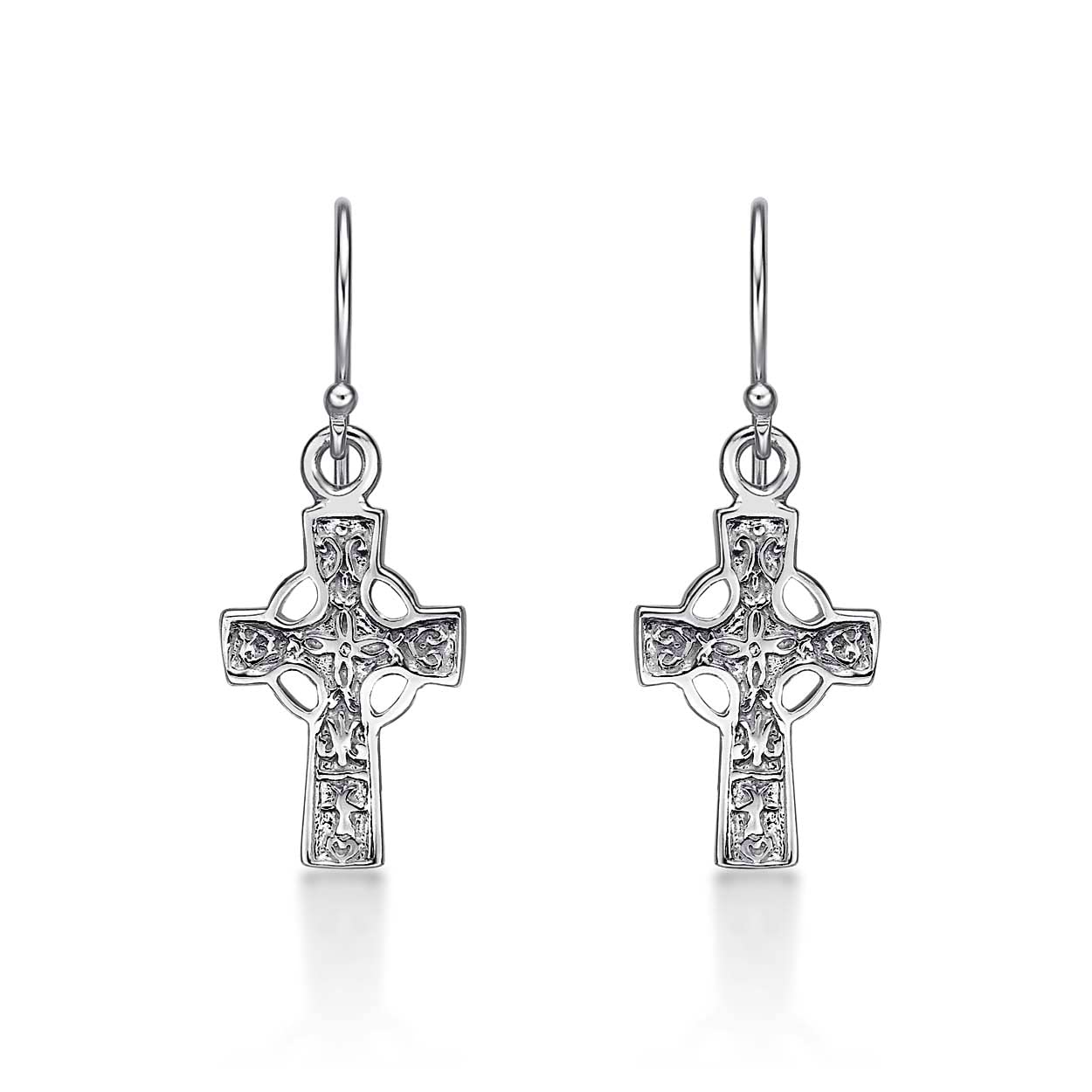 Diamond Treats Hanging Gothic Cross Earrings in 925 Sterling Silver. These Intricate Design Sterling Silver Cross Earrings with Fishhook Backs are a Lovely Gift for Women
