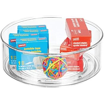mDesign Deep Plastic Spinning Lazy Susan Turntable Storage Container for Desktop, Drawer, Closet - Rotating Organizer for Home Office Supplies, Erasers, Colored Pencils - 9