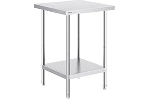 VEVOR Stainless Steel Prep Table, 24 x 24 x 34 Inch, 700 lbs Load Capacity, Heavy Duty Metal Worktable with 3 Adjustable Height Levels, Commercial Workstation for Kitchen Garage Restaurant Backyard
