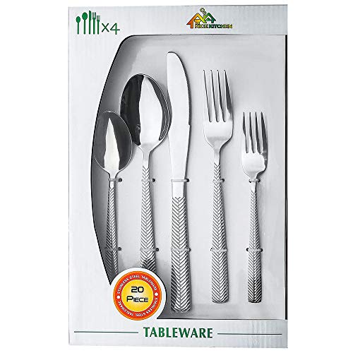Silverware-Set-Stainless-Steel-Flatware-Sets, Heavy Duty 20 Piece Knives Forks and Spoons set, for Silver Ware Service 4