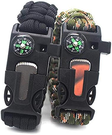 IULONEE Survival Bracelet, 550 Paracord Bracelet 5 In 1 Lanyard Parachute Cord Flint Fire Whistle Scraper For Outdoor Activities 2 Packs