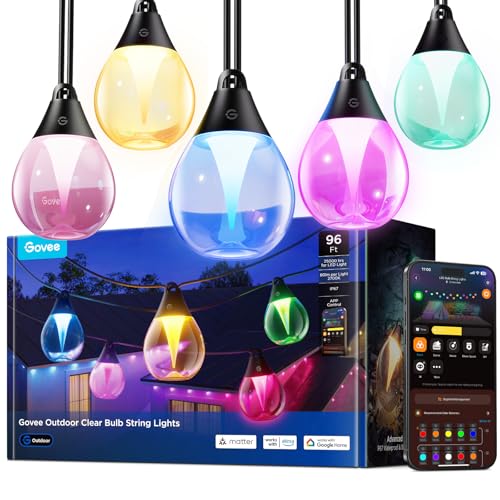 Govee Outdoor Fairy Lights, 30 m Dimmable RGBWIC LED Fairy Lights with 16 Million Colours and 111 Scene Modes, 80 lm per LED, Service Life 25,000 Hours, Works with Alexa, Google Assistant, Matter