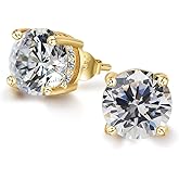 ADAIER Hypoallergenic Cubic Zirconia Stud Earrings for Women & Men 24K Gold Plated Sterling Silver Post, Big Brilliant CZ Simulated Diamond Halo Studs Sensitive Ear Friendly Fashion Jewelry Gift (SE-30)