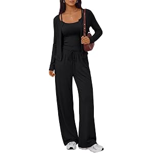 Trendy Queen Womens 3 Piece Lounge Sets Airport Outfits 2026 | Resort Vacations, Fall Travel Outfits, Home Lounging, Camisole