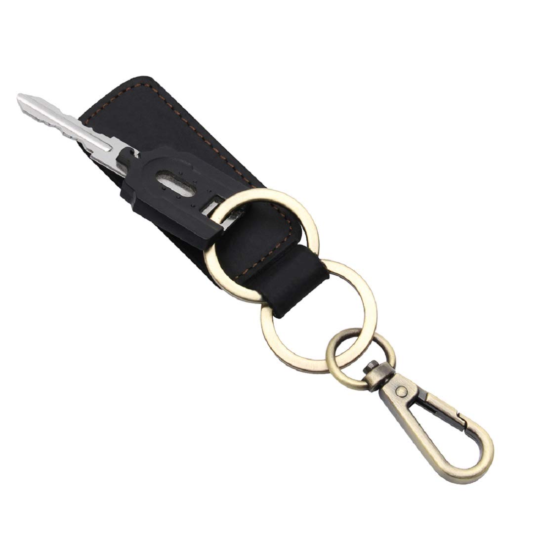 Leather Keychain, Leather Keyring, Made of Durable Premium Quality, Simple Design - Large (Black)