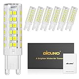 DiCUNO G9 Ceramic Base LED Light Bulbs, 6W (60W Halogen Equivalent), 550LM, Daylight White (6000K), G9 Base, G9 Bulbs Non-Dimmable for Home Lighting, 6-Pack