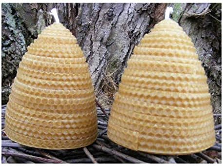 Edinboro Creations 100% Beeswax Beehive Candles - Set of Two - 4" Pillars - Raw Beeswax