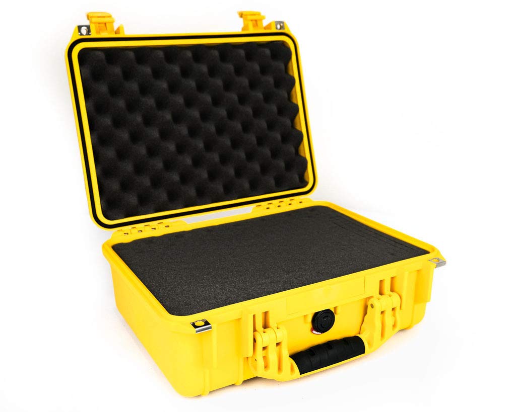 PELI 1450 Watertight Shockproof Case for Valuable Equipment, IP67 Water- and Dustproof, 31L Capacity, Made in Germany, With Customisable Foam Insert, Yellow