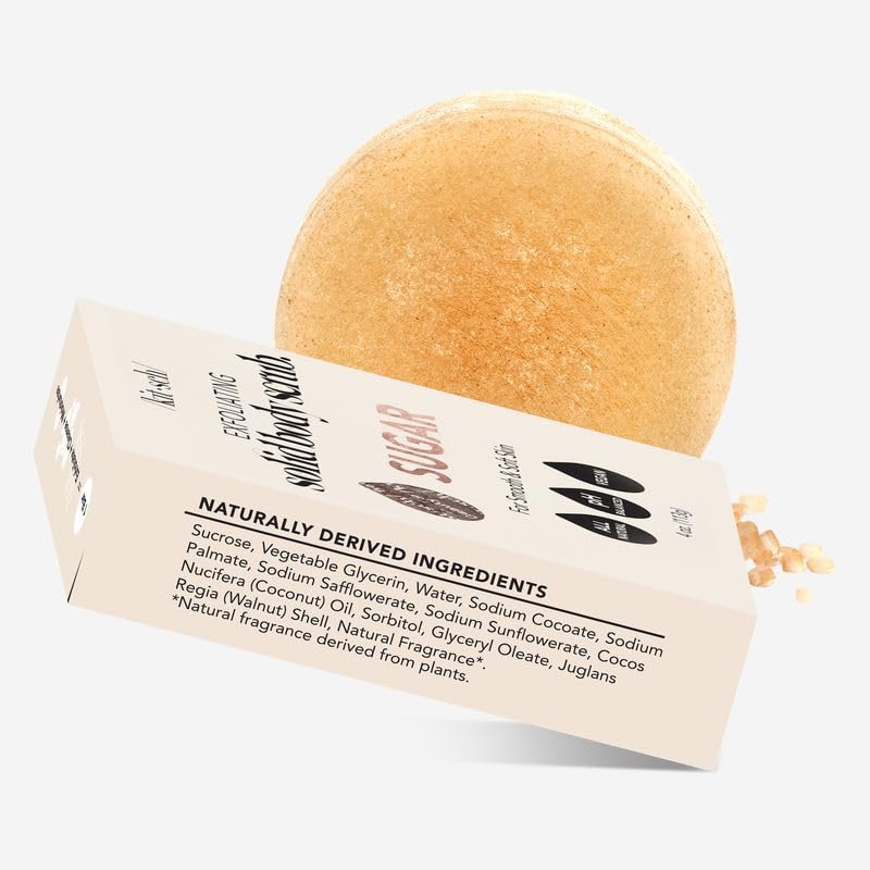 Kitsch Exfoliating Sugar Scrub for Body – All Natural Body Scrub Bar Soap for Smooth, Hydrated & Glowing Skin - Vegan Soap Bar Exfoliator for Men and Women - Made in the USA - 4 oz