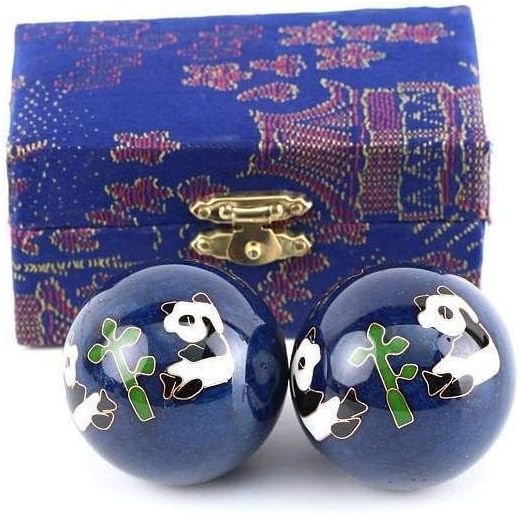 Qi Gong - Traditional Medicine Yin Yang Health Balls - 45 mm Diameter, Panda Bleu, 10x6x5cm