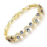 IBLUE Jewelry Yellow Gold Plated Cubic Zirconia Stone Tennis Bracelet Swarovski Elements Diamond Cut 6.88