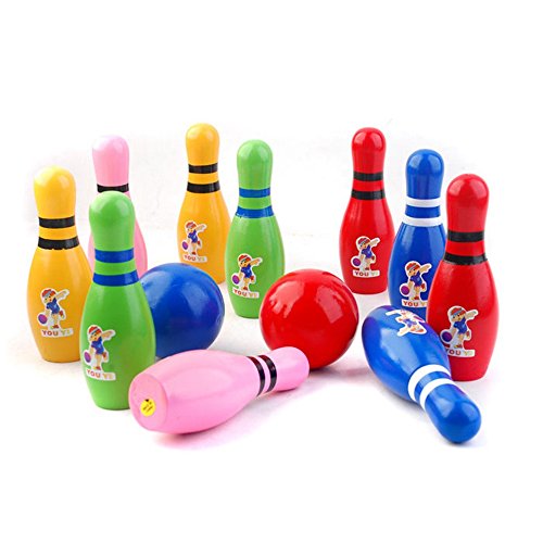 Children Wooden Bowling Set For Boy Girls Kids Home Indoor Outdoor Sport 10 Pins Game Bowling