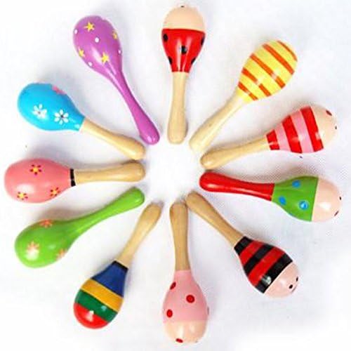 SUIE Egg Shaker Kids Wooden Maracas Rattle Shakers Musical Educational Toys (Random Color Pattern) (2 Pcs)