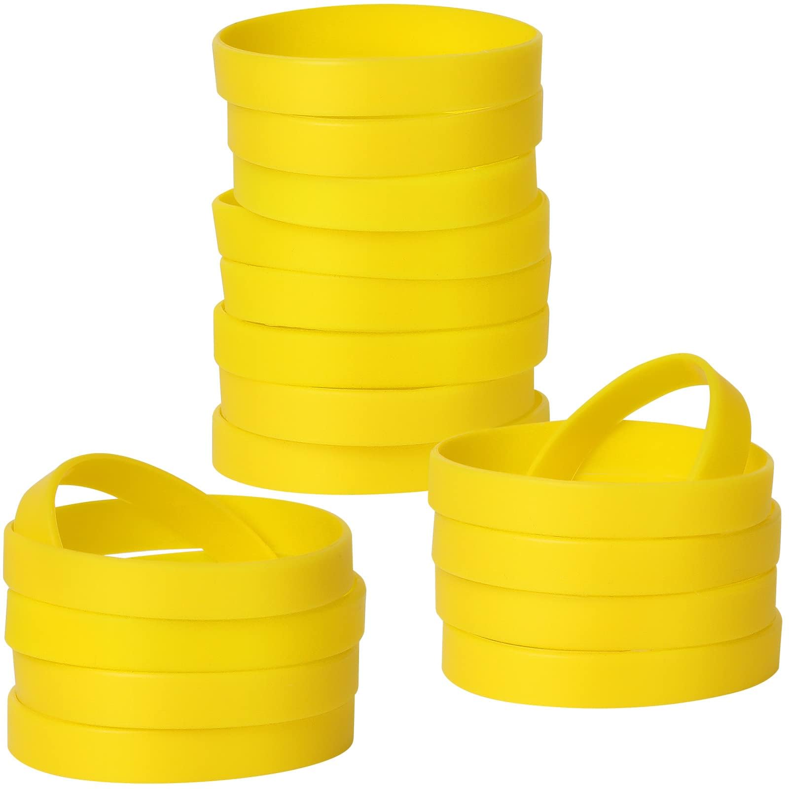 LVNRIDS 50 pcs Silicone Elastic Wristbands Blank Rubber Wrist bands Bracelets for School Sport Party Yellow