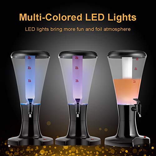 Goplus Beer Tower Dispenser 3L Cold Draft Beer Tower Beverage Dispenser with LED Lights & Removable Ice Tube, Perfect for Parties Home Bar Use - Thumbnail 5