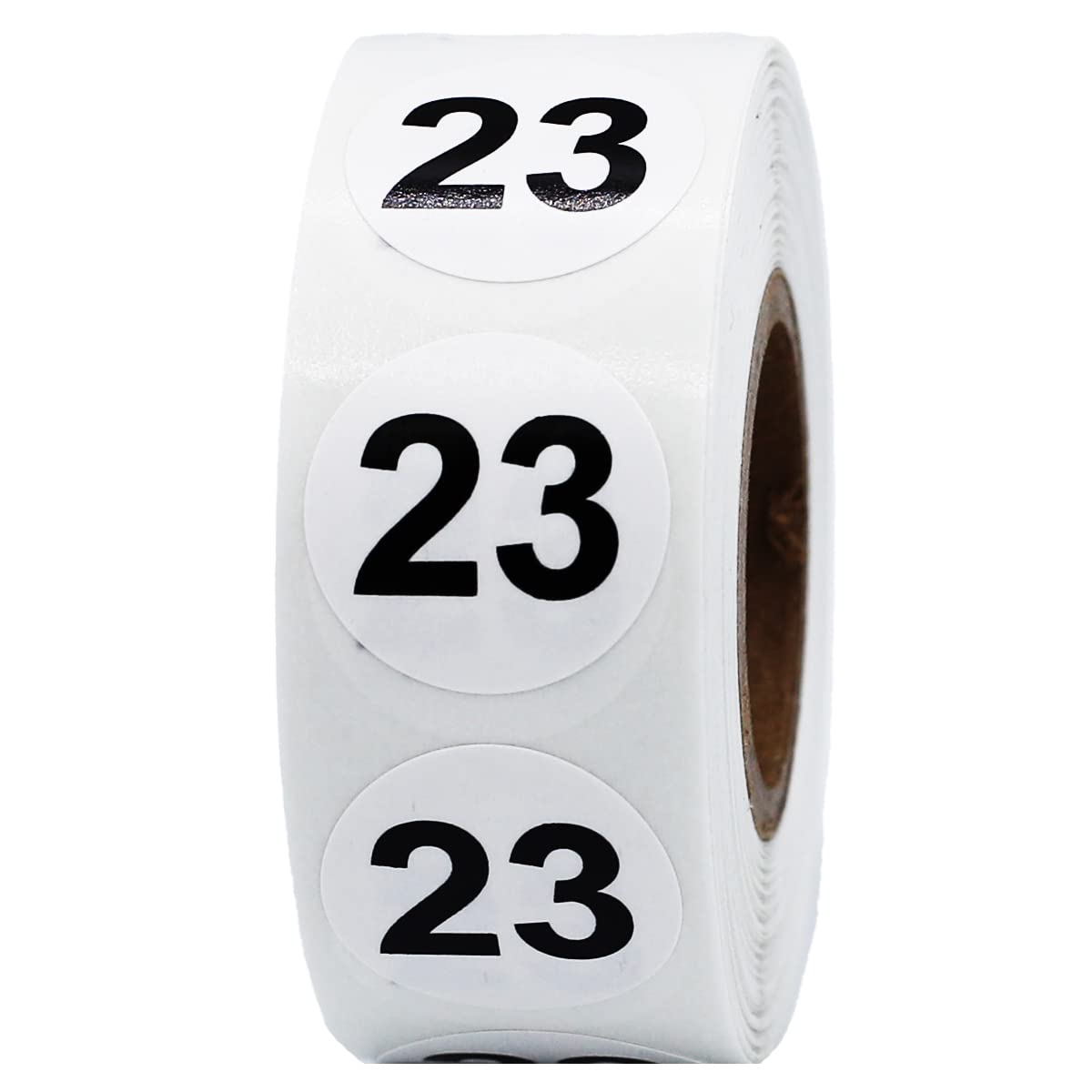 White with Black Number 23 Circle Dot Stickers, 3/4