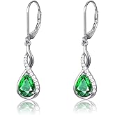 Birthday Gifts Birthstone Earrings for Women: Solid 925 Sterling Silver Hypoallergenic Leverback Infinity Teardrop Dangle - Valentine's Day Christmas Anniversary Presents for Wife Girlfriend Mom Her