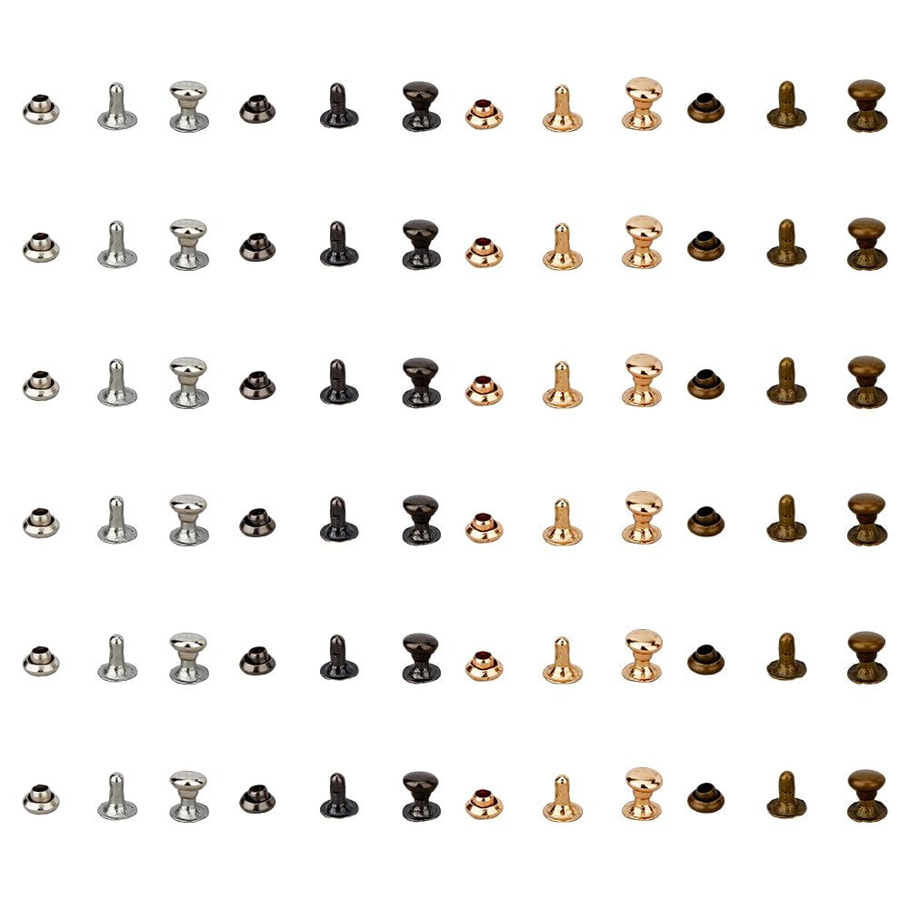 SUPERFINDINGS 400 Pairs 4 Colors Leather Rivets 3mm Double Cap Rivets Tubular Metal Studs Bags Shoes Belts Decoration Collision Rivets for DIY Leather Craft Repairs Decoration