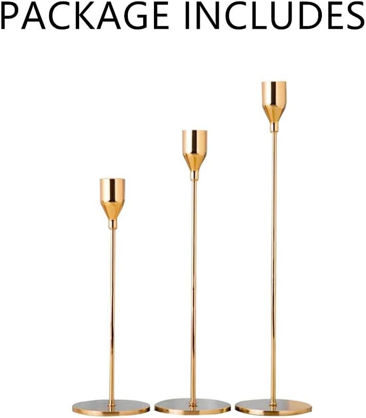 Nuptio Taper Candle Holders for Table for Tapered Candles, Skinny Candlesticks Long Candlesticks Candle Holders Set of 3 for Wedding, Dinning, Party (Golden Brass, 3 Pcs): Kitchen & Dining