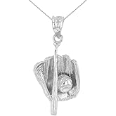 Claddagh Gold Fine 925 Sterling Silver Baseball, Bat and Glove Sports Pendant Necklace