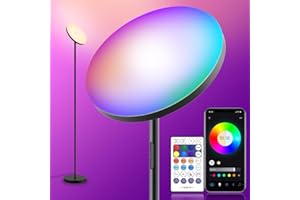 YHW Living Room Floor Lamp, Smart 2000LM Bright Floor LED Lamps, 16 Million RGB Dimmable Color Temperature Standing Tall Lamp with Remote Touch Button, Adjustable Angle Floor Lamp for Bedroom Office.