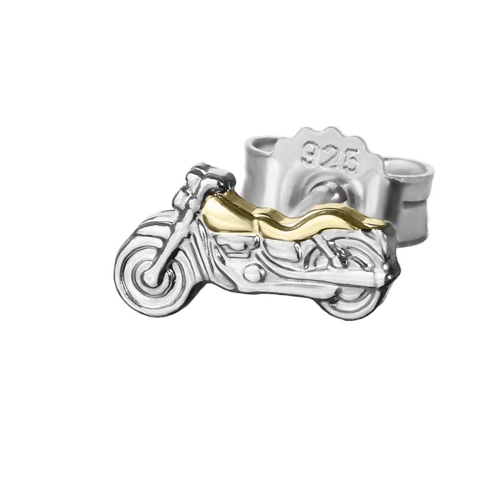 NKlaus single motorbike small 925 sterling silver stud earrings bicolour 8 * 4mm silver earring 4833