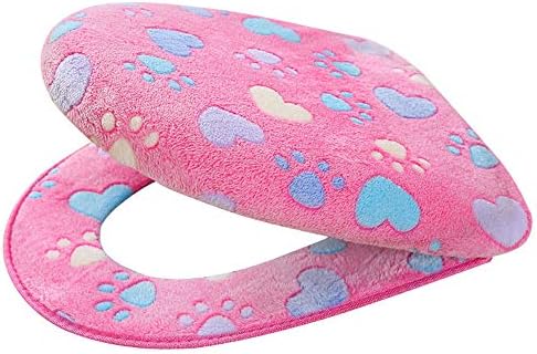 pengchengxinmiao Bathroom 2 Piece Set Potty Toilet Cover Seat Mat Thicken Soft Non Slip Coral Fleece Cat Claw Health Comfortable Washable Closestool Cushions Covers (Pink, Free)