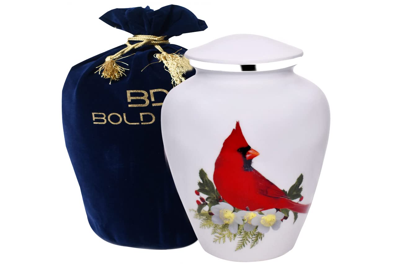 BOLD & DIVINE Red Cardinal Bird Cremation Urn | Large | 200 Cubic Inches | Human Ashes Memorial, Burial, Funeral Cremation Urn with Unique Velvet Bag — image 1