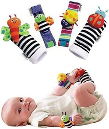 Cute Animal Soft Baby Socks Toys Wrist Rattles and Foot Finders for Fun Reindeer Set 4PCS (Style 1)