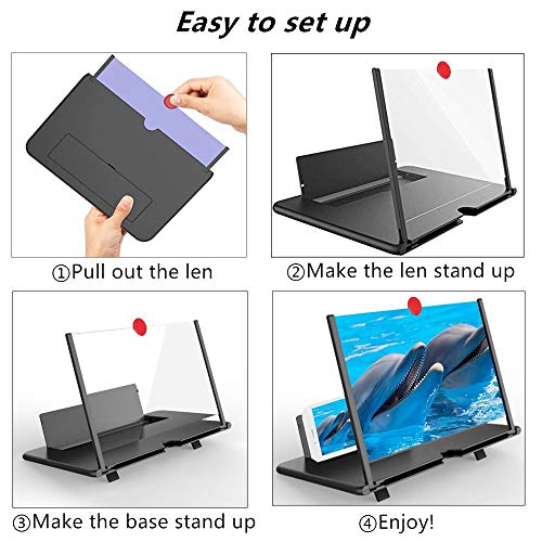 12" Screen Magnifier for Smartphone,3D HD Mobile Phone Magnifier Projector Screen Enlarger for Movies,Videos,Games Cell Phone Holder Stand with Screen Amplifier Compatible with All phones+Phone Remote - Thumbnail 3