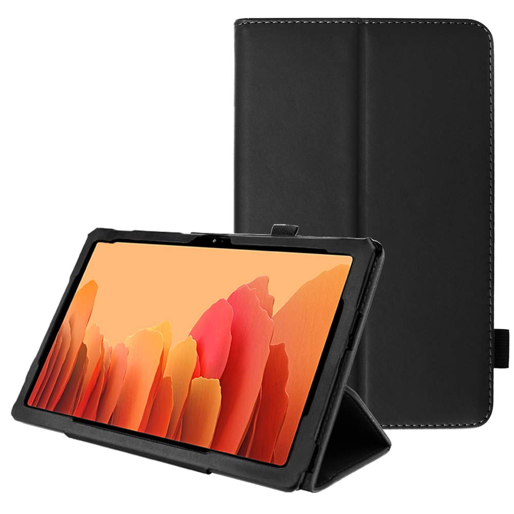 TECHGEAR Leather Case for Samsung Galaxy Tab A7 10.4" (SM-T500 / T503 / T505 / T509) Premium PU Leather Slim Folio Stand Smart Case Cover with Hand Strap, Auto Sleep/Wake [Black]
