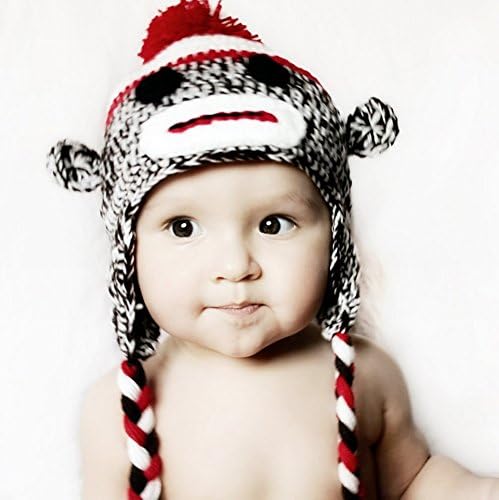 Made in US Handmade baby sock monkey hat - fits 3-12 Months