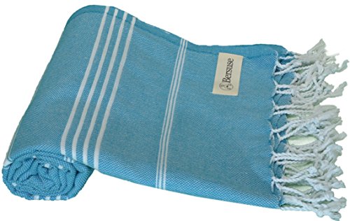 BersuseBeach Towels Peshtemal Turkish Towels Anatolia Collection Premium Turkish Beach Towel, 100% Cotton, Large, Quick-Dry, Sand-Free, Lightweight - 37x70 Inches, Sea Blue