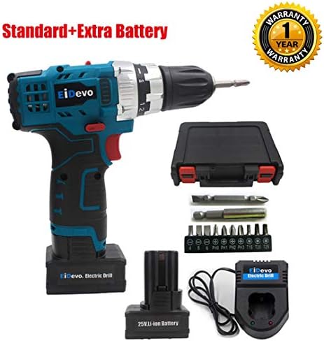 amiciTools 25V Cordless Multi-Functional Electric Screwdriver Drill with Adjustable Torque, Speed and 2 Li-Iron Rechargeable Batteries