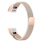 bayite Milanese Loop Stainless Steel Metal Bands for Fitbit Alta HR and Alta, Silver Rose Gold