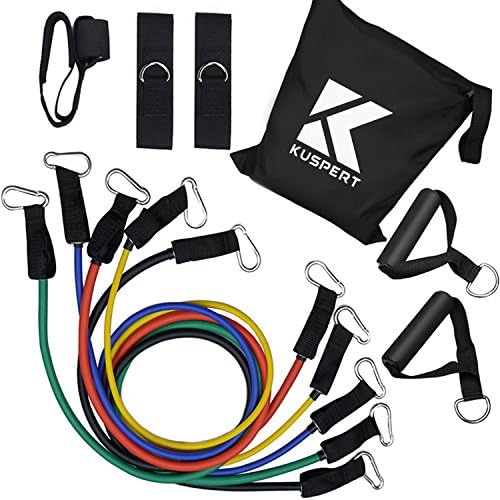 Kuspert Resistance Bands Set Workout Bands - 11pcs with 5 Exercise Bands, Door Anchor, Foam Handles, Ankle Straps and Carrying Bag for Resistance Training, Physical Therapy, Home Workouts Exercise