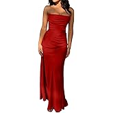 Memoriesea Women's Sexy Strapless Tube High Slit Ruched Party Cocktail Maxi Dress
