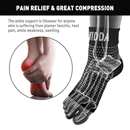 AVIDDA 2 Pack Ankle Support Brace for Men and Women, Compression Sleeve Socks for Plantar Fasciitis, Sprained Ankle, Ligament Damage, Achilles Tendonitis, Sports, Running - Black M