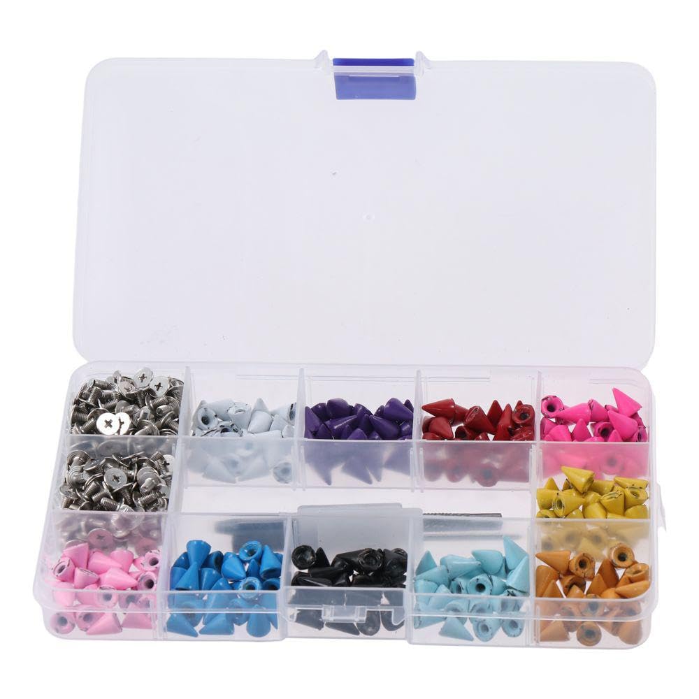 YYlingx 230 Sets 10mm Colorful Leather Spikes Kit Punk Bullet Metal Screw On Solid Rivets Studs for Belt Boots Jacket Garment Accessories