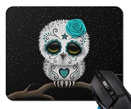 DANIEL MOXLEYB Cute Teal Day Of The Dead Sugar Skull Owl Stars Mouse Pad Gaming Mouse Pad Mousepad Nonslip Rubber Backing Mousepads Mat
